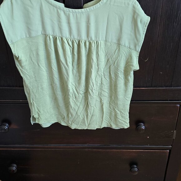 Loft Split Neck Mixed Media Top Bay Green Cropped XS - Picture 5 of 5